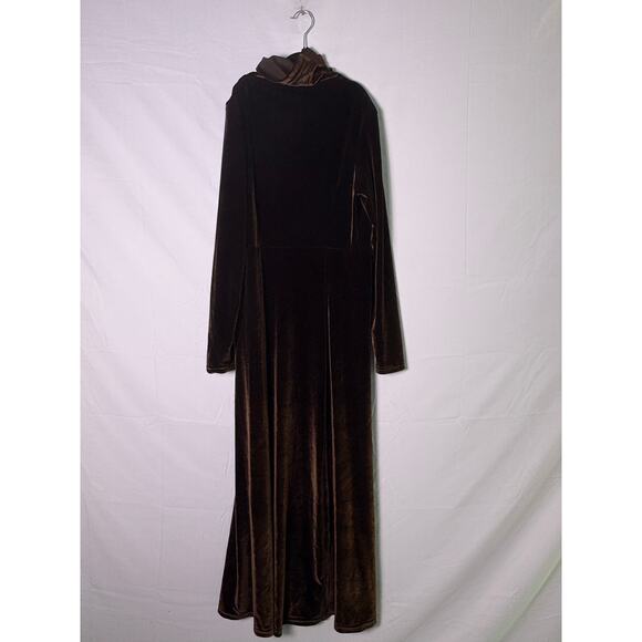 Vintage Moda International Brown Velvet Maxi Dress Long Sleeve Turtleneck Small - Picture 1 of 3